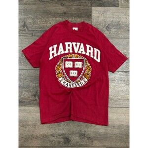 Vintage 90s Signal Harvard University Crest Graphic T-Shirt Crimson Red L USA